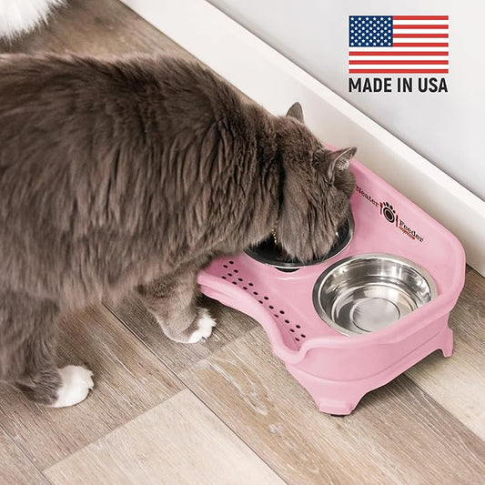 Neater Feeder Express Mess Proof Cat Bowls Elevated, No Spill Feeding Station, Stainless Steel Dishes for Food and Water, Raised Bowls for Indoor Cats, No Fatigue Whisker Friendly Dish, Pink