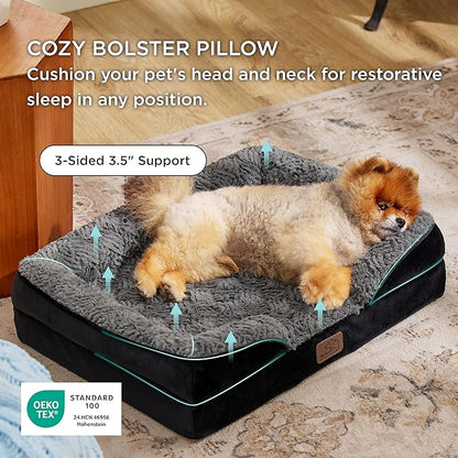 Bedsure Orthopedic Dog Beds for Small Dogs - Washable Small Dog Cat Bed Waterproof, Comfort Pet Couch Sofa with Washable Removable Cover, Pets Bed with Nonskid Bottom, Plush-Black, 24"
