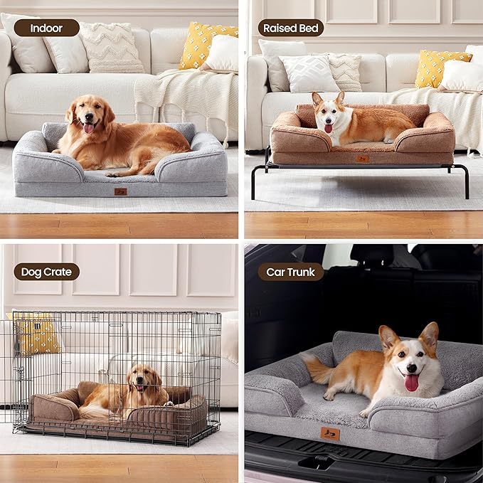 Warmrest Orthopedic Dog Beds for Medium Size Dogs, Waterproof Egg-Crate Foam Pet Couch Bed with Soft Sides, Non-Slip Dog Sofa with Fleece Removable Washable Cover, 28" L Supportive Pet Sofa, Brown