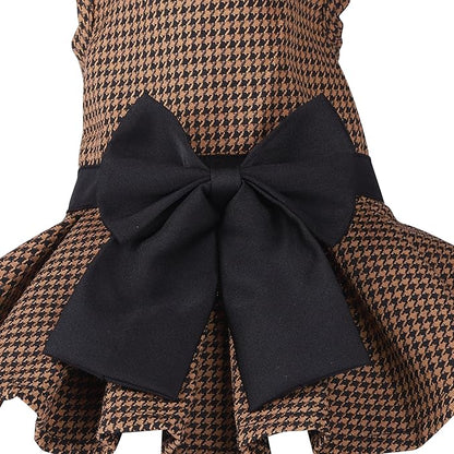 Pet Dresses for Small Dogs Cats Girl, Cute Princess Bowknot Dress Puppy Shirt All Weather Skirt Clothes Cat Apparel for Birthday Wedding Party Holiday (Grey&Black, Large)