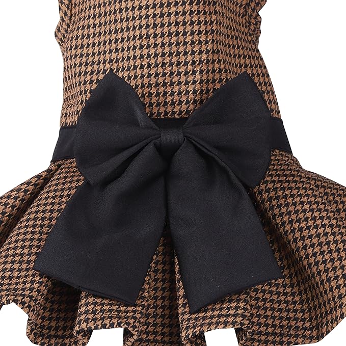 Pet Dresses for Small Dogs Cats Girl, Cute Princess Bowknot Dress Puppy Shirt All Weather Skirt Clothes Cat Apparel for Birthday Wedding Party Holiday (Grey&Black, X-Small)