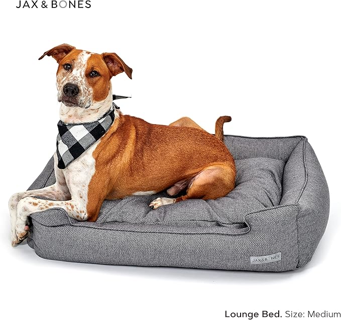 Jax & Bones Dog Bed Lounge - Machine Washable Bed for Dogs - Extra Heavy Duty Bolstered Sides - Vintage Faux Leather Dog Mat Beds | Medium 32 x 27 Inches