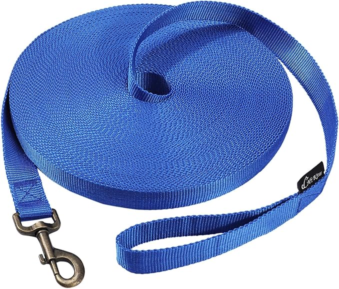 HIKISS Long Dog Leash Obedience Recall Training Agility Lead with Thickening Material for Large Dog - 15ft 20ft 30ft 50ft 100ft Training Leash(Blue 50ft)