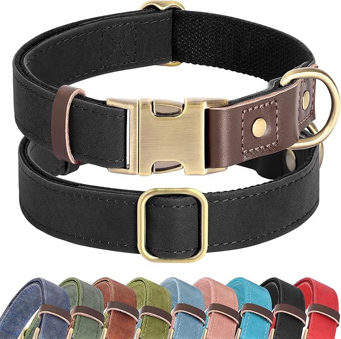 Didog Soft PU Leather Dog Collar for Large Dogs,Classic Adjustable Wide Dog Collars with Quick Release Metal Buckle,Easy Clean and Comfortable with Nylon Lining,Black,XL Neck 20-27", Width 1.2"