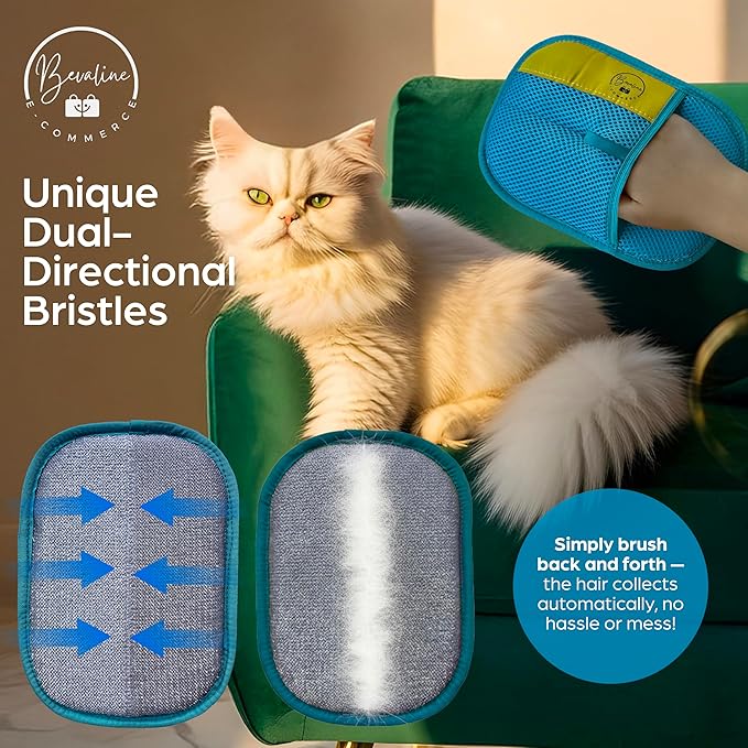 Bevaline Electrostatic Hair Removal Gloves - Pet Hair Removal Mitt for Cats & Dogs, Reusable Dog Fur Remover & Cat Grooming Gloves, Double Color Bundle (Fuchsia & Turquoise, 2 Pcs)