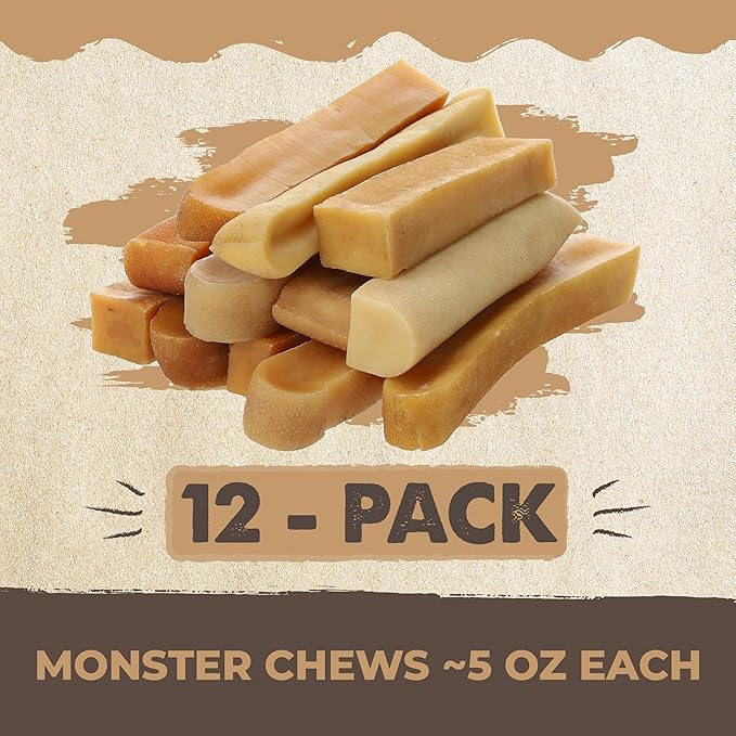 Mighty Paw Yak Cheese Chews for Dogs | All-Natural Long Lasting Pet Treats. Odorless and Great for Oral Health. Limited-Ingredient Chews for Puppies & Power-Chewers (Monster, 12 Pack)