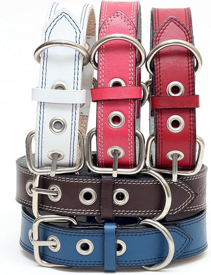 Premium Leather Collars with Stainless Steel Buckles (18"-21", Pink)