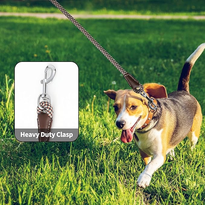 Mile High Life Genuine Leather Wrapped Handle Dog Leash, w Heavy Duty Clasp Rope Leash for Small Medium Large Dogs (Brown, 4FT)