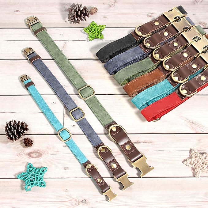 Didog Soft PU Leather Dog Collars for Small Dogs,Classic Adjustable Dog Collars with Quick Release Metal Buckle,Easy Clean and Comfortable with Nylon Lining,Black,S Neck 11-15"