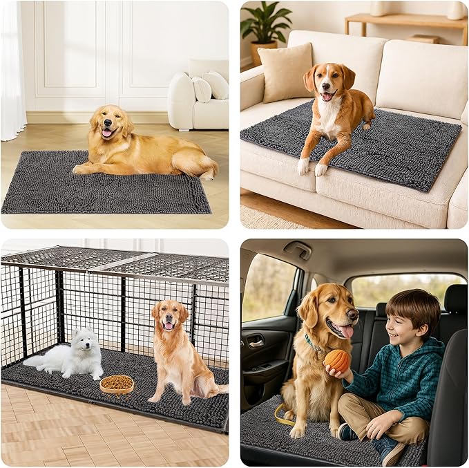 Amyracel Absorbent Dog Door Mat for Muddy Paws, 72" x 24" Non Slip Washable Door Mat Indoor Entrance, Quick Dry Chenille Pet Entry Rugs for Entryway Indoor, Grey