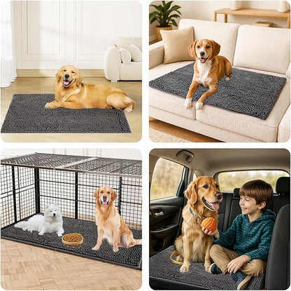 Amyracel Absorbent Dog Door Mat for Muddy Paws, 72" x 24" Non Slip Washable Door Mat Indoor Entrance, Quick Dry Chenille Pet Entry Rugs for Entryway Indoor, Grey
