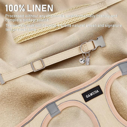 GAMUDA Small Pet Harness Collar and Leash Set, Step in No Chock No Pull Linen Fabric Soft Mesh Dog Vest Harnesses Reflective for Dogs Puppy Cats Kitten Rabbit (Khaki, XL)