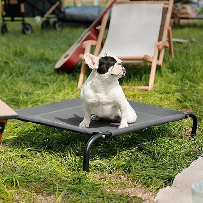 Bedsure Outdoor Elevated Dog Bed Medium Size Dog, Portable Indoor & Outdoor Cooling Raised Cot Pet Hammock Bed with Skid-Resistant Feet, Frame with Breathable Mesh, Grey, 43 inches
