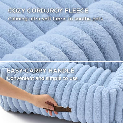 Bedsure ComfyFleece Washable Dog Bed for Medium Dogs - Cute Furry Puppy Beds, Rectangle Orthopedic Corduroy Fleece Pet Beds with Removable Zipper Cover, 20x19x6inches, Blue