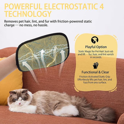 Cat Hair Remover Glove – Reusable Washable Electrostatic Pet Hair Removal Glove for Clothes, Couch & Car – 5-Finger Cleaning Glove for Cats & Dogs, Magic Brush – 1Pcs (Black)