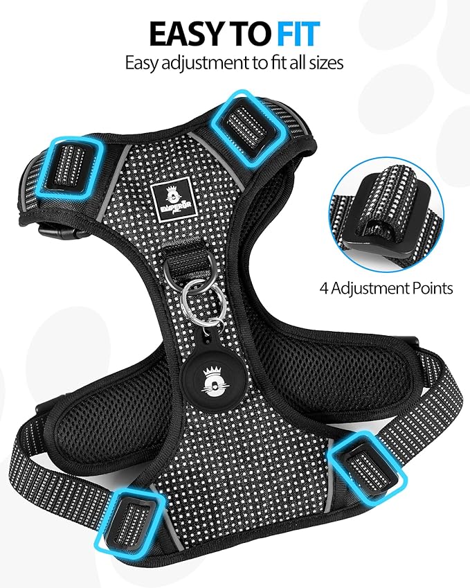 Emperor Pets Black Reflective Dog Harness Small Sized Dog - No Pull Dog Harness with 2 Leash Clips, Premium Oxford Soft Padded Puppy Harness, No Choke Design, Small Dog Harness (S, Black)