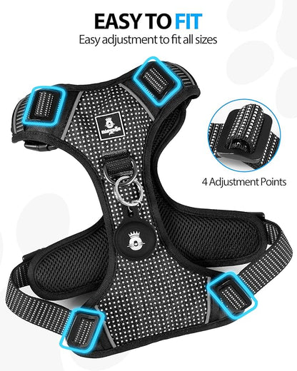Emperor Pets Black Reflective Dog Harness for Large Dogs - No Pull Dog Harness with 2 Leash Clips, Premium Oxford Soft Padded Large Dog Harness, No Choke Design, Dog Harness for Large Dogs (L, Black)