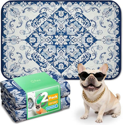 FXW Washable Pee Pads for Dogs, Puppy Pads with Super Absorbent, Specifically Designed for 36inch Cages, 23" x 35" Rectangle, Mandala Blue, 2 Packs