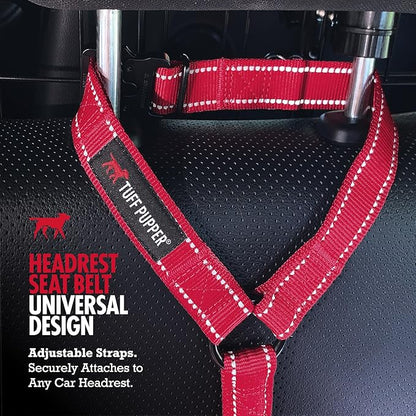 Tuff Pupper Dog Seat Belt for Car Headrest | Adjustable Length Dog Car Harness Restraint | Heavy-Duty Aviation Aluminum Carabiner & Tactical Buckle | Universal Fit for Small, Medium & Large Dogs