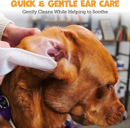 Pack Approved Finger Ear Wipes for Dogs with Aloe Vera and Eucalyptus - Convenient, Extra-Coverage, and Large Design Dog Ear Cleaning Wipes - Removes Wax and Freshens Ears - 50 Wipes