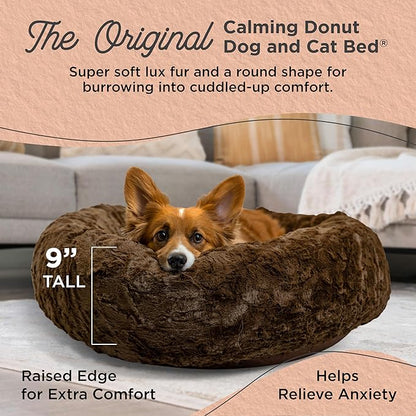 Best Friends by Sheri The Original Calming Donut Dog Bed – Washable Plush Pet Bed for Medium Breeds up to 45 lbs, Lux Faux Fur, Dark Brown, Medium (30" x 30")