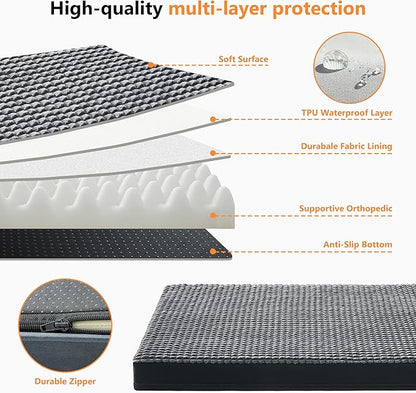 KISYYO Premium Orthopedic Dog Bed with Removable Pillow and Washable Cover – Extra Large Kennel Mat, Non-Slip Base & Plush Support for Pets, Grey (47" L x 29" W x 3.5" Th)