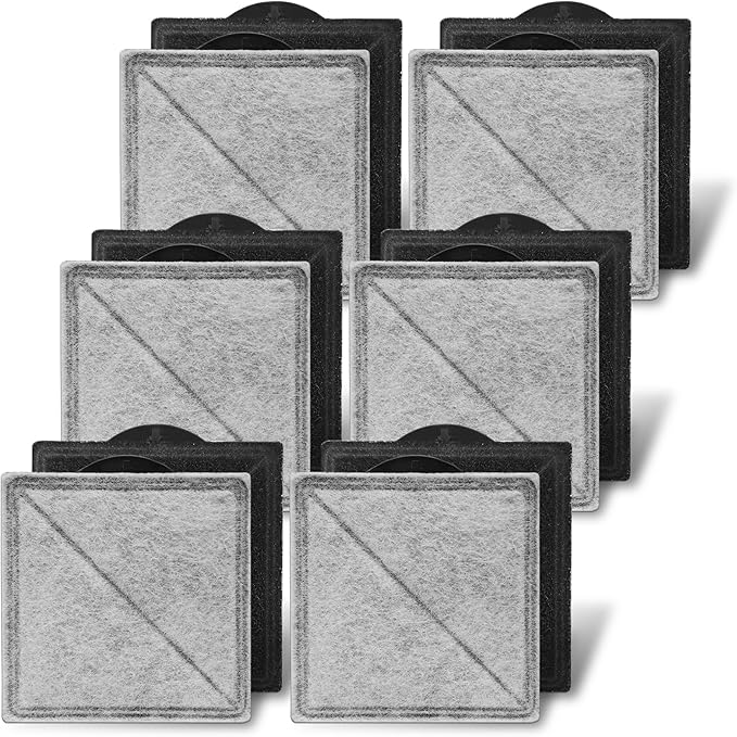 TOGGATH Cat Water Fountain Replacement Charcoal Filter Square Compatible with Petsafe Premier, Ion-X, Outlast Pumpless & Viva Pet Water Fountain, Carbon Filters for Cat and Dog Indoor (BLACK, 12 PACK)