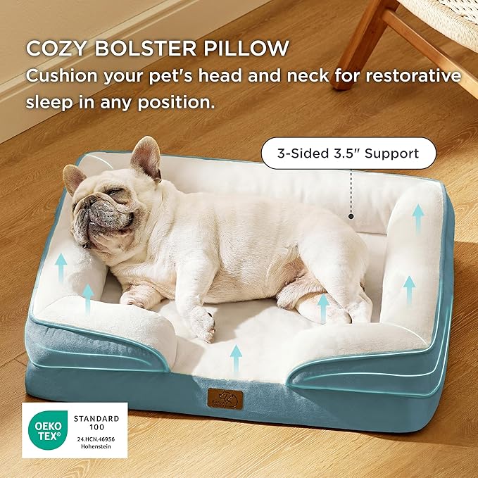 Bedsure Orthopedic Dog Bed Medium Size Dogs - Washable Medium Dog Cat Bed Waterproof, Comfort Pet Couch Sofa with Washable Removable Cover, Pets Bed with Nonskid Bottom, Dune Haze Blue, 28"