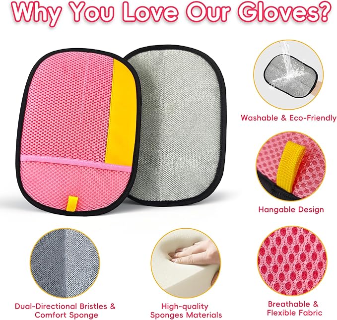 YOSEPATI Thickened Ectrostatic Pet Hair Removal Glove, Magic Brush Pet Hair Remover Tool for Cat & Dog, Upgraded Reusable Pet Hair Gloves for Couch, Clothing, Carpet & Car Seat, Cat Grooming Gloves