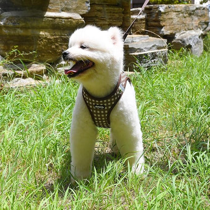AIITLE No-Pull Pet Harness with a Leash, Plaid Comfort Padded Vest, Step in Dog Harness, Reflective Bands, Soft Breathable Pet Supplies, for Small and Medium Dogs and Cats Chocolate S