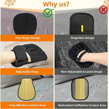 MMGOPET Electrostatic Pet Hair Remover Glove for Cats & Dogs, Patented Adjustable Strap, Reusable Five-Finger Grooming Glove, Non-Slip Fit, Removes Pet Hair from Couch, Carpet, Laundry & Car Seat