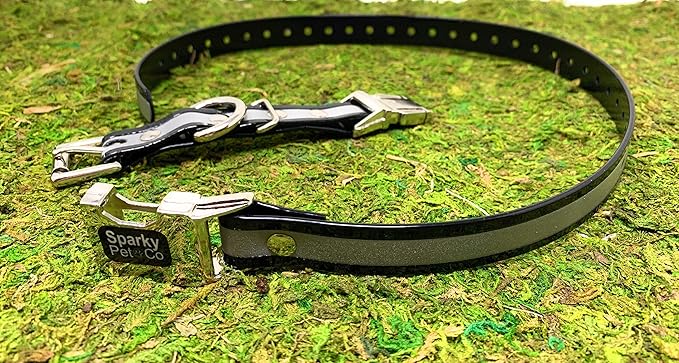 Sparky Pet Co - Apollo ECollar Replacement Strap - Dog Collar - Waterproof - Adjustable - Double Buckle - Quick Snap Metal Clasp - for Invisible Fence Systems - 3/4" x 28" (Reflective Black)