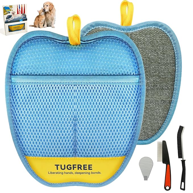 TUGFREE Pet Hair Removal Glove for Dogs & Cats, Electrostatic Magic Brush Grooming & Washable Fur Remover Mitt for Furniture Couch Carpet Clothes Car Seats, 60% More Efficient Pet Hair Remover