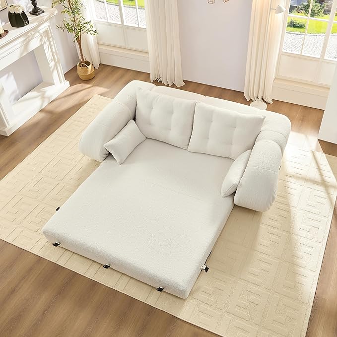 KEIKI 78.7" Foldable Human Dog Bed, 3-in-1 Multi-Functional Sofa Bed with Teddy Fabric & Foam Filling, Sleeper Sofa for Living Room, Guest Room, or Playroom, Beige