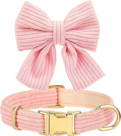 Didog Cute Small Dog Harness Collar and Leash Set with Bowtie, Breathable Soft Mesh Padded Puppy Harness, Pink Dog Harness for Parties, Holiday Gatherings & Gifts, Pink, S
