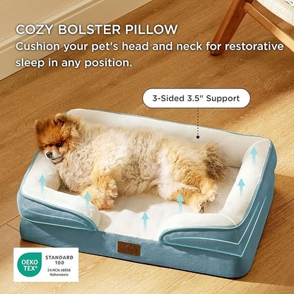Bedsure Orthopedic Dog Beds for Small Dogs - Washable Small Dog Cat Bed Waterproof, Comfort Pet Couch Sofa with Washable Removable Cover, Pets Bed with Nonskid Bottom, Dune Haze Blue, 24"