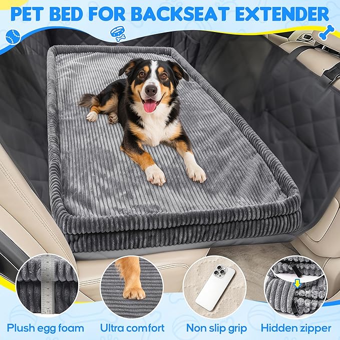 Dog Car Bed, Non-Slip Backseat Extender Pet Mat, Removable Washable Dog Bed for SUVs, Sedans & Trucks, Anti-Slip Travel Bed for Dogs, Easy Clean & Scratch-Proof & Comfort (56"x28.7")