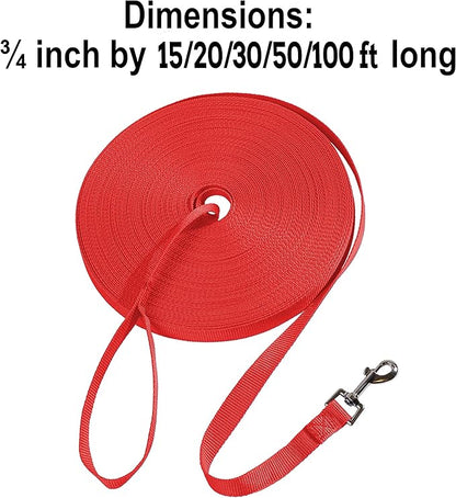 Hi Kiss Dog/Puppy Obedience Recall Training Agility Lead - 15ft 20ft 30ft 50ft 100ft Training Leash - Great for Training, Play, Camping, or Backyard (100 Feet, Red)