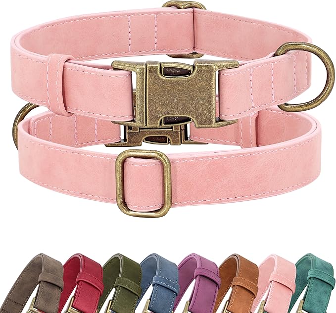 Didog Soft PU Leather Dog Collar, Stylish Quick Released Dog Collars for Small Dogs, Easy Clean Adjustable Pet Collar for Daily Walking, Pink, S Fit 10-16" Neck