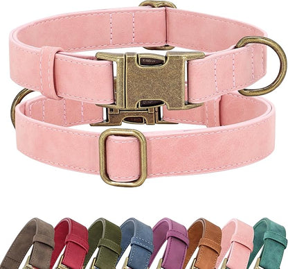 Didog Soft PU Leather Dog Collar, Stylish Quick Released Dog Collars for Medium Dogs, Easy Clean Adjustable Pet Collar for Daily Walking, Pink, M Fit 13-21" Neck