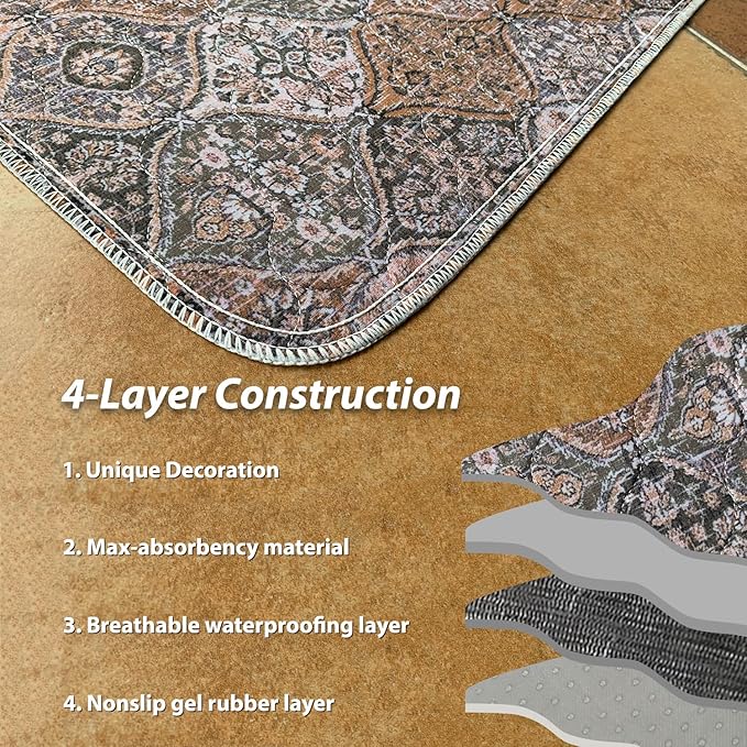 nunubaby Washable Pee Pads for Dogs, Stylish, Non-Slip and Leak-Proof Pee Pads. Reusable Potty Pads for Dogs for Crates and Floors.(Brown/Multi, 48" x48")