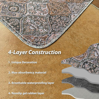 nunubaby Washable Pee Pads for Dogs, Stylish, Non-Slip and Leak-Proof Pee Pads. Reusable Potty Pads for Dogs for Crates and Floors.(Brown/Multi, 48" x48")