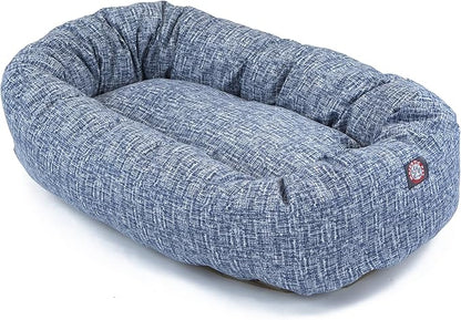 Majestic Pet 24 Inch Bagel Calming Dog Bed Washable – Cozy Soft Round Dog Bed with Spine Support for Dogs to Rest Their Head - Fluffy Donut Puppy Mat 24x19x7 (Inch) Small – Blue