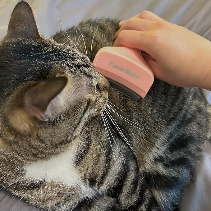 FurorMeow Pet Deshedding Tool with Curve Blade, Cat Grooming Brush, Tight V-shaped Teeth Shedding Comb for Cats and Dogs (Pink, Small)