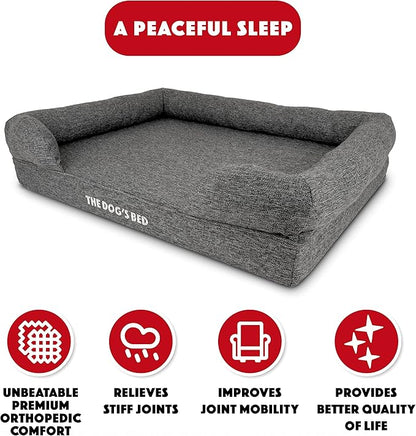The Dog’s Bed, Large Grey Linen, Memory Foam, Pain Relief: Arthritis, Hip & Elbow Dysplasia, Post Surgery, Lameness, Supportive, Calming, Waterproof Washable Cover, Veterinary Approved
