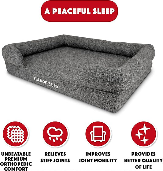 The Dog’s Bed, Large Grey Linen, Memory Foam, Pain Relief: Arthritis, Hip & Elbow Dysplasia, Post Surgery, Lameness, Supportive, Calming, Waterproof Washable Cover, Veterinary Approved