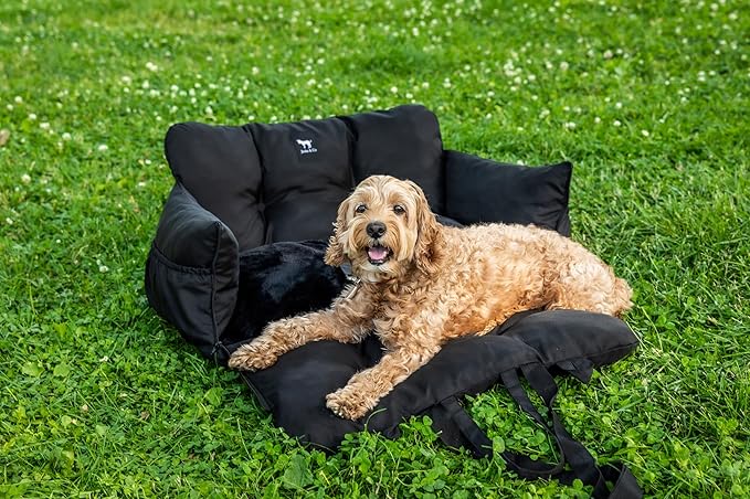 JACKO & CO - Premium Dog Car Seat v2 Booster Seat for Small & Medium Pets Under 40lbs - Machine Washable w Removable Covers, Water Resistant w Clip-On Leash for Back Seat Use (Grey Medium (25-40lbs)