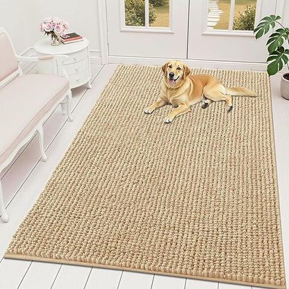 OLANLY Dog Door Mat for Muddy Paws 70x46, Ultra Absorbent Chenille Mud Doormat, Non-Slip Washable and Dirt Trapping Doormat for Indoor Entryway, Quick-Dry Indoor Pet Bed Mats for Dogs, Beige
