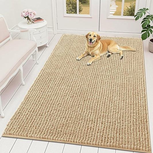 OLANLY Dog Door Mat for Muddy Paws 70x46, Ultra Absorbent Chenille Mud Doormat, Non-Slip Washable and Dirt Trapping Doormat for Indoor Entryway, Quick-Dry Indoor Pet Bed Mats for Dogs, Beige