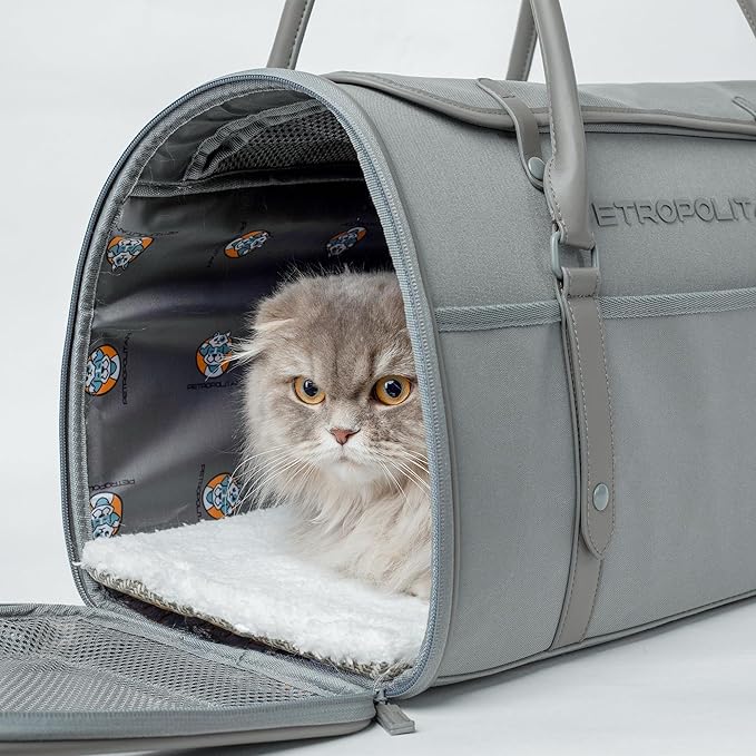 Petropolitan Soft-Sided Pet Carrier for Cats and Small Dogs – Stylish, Airline-Approved Travel Bag with Mesh Ventilation, Collapsible, Removable Pad and Safety Leash, Fits up to 16 lb